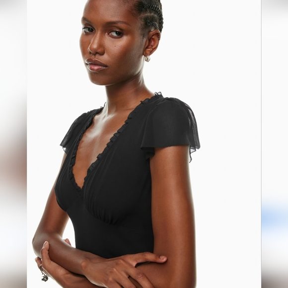 H&M Tops - Black Ruffled V-Neck Top + Pink Cap Sleeve Top - XS NWT